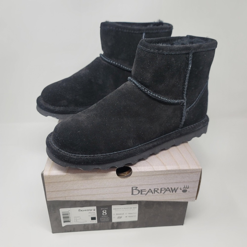 Bearpaw Alyssa Suede Sheepskin Ankle Chukka Boot Bootie Sz 8M Black NeverWet New